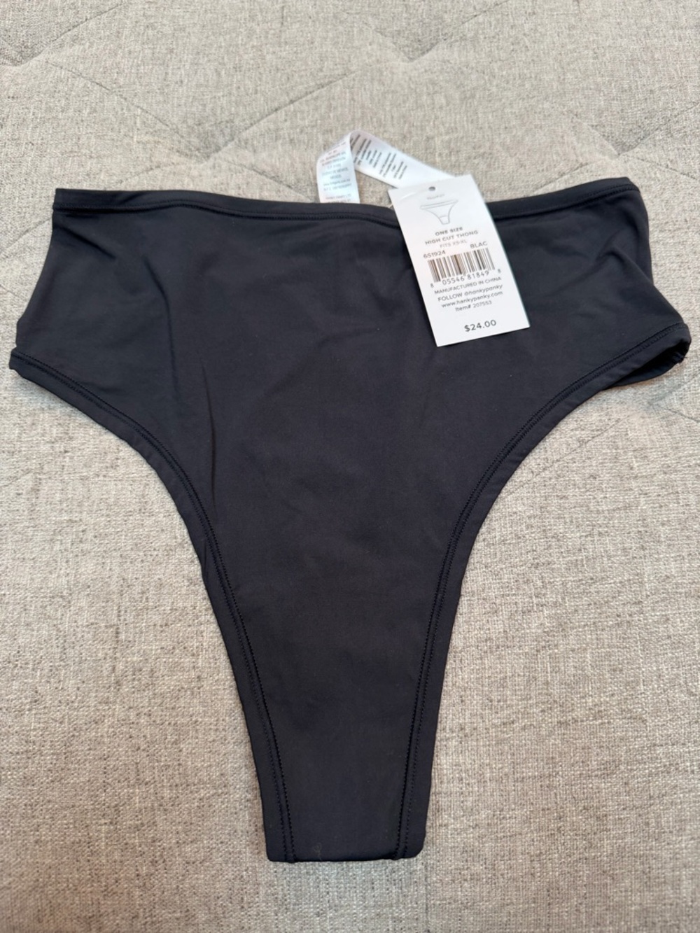 NWT HANKY PANKY YOUR FIT HIGH CUT THONG ONE SIZE BLACK THONG